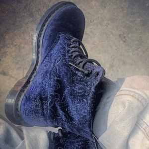 Dr Marten blue velvet with stitching